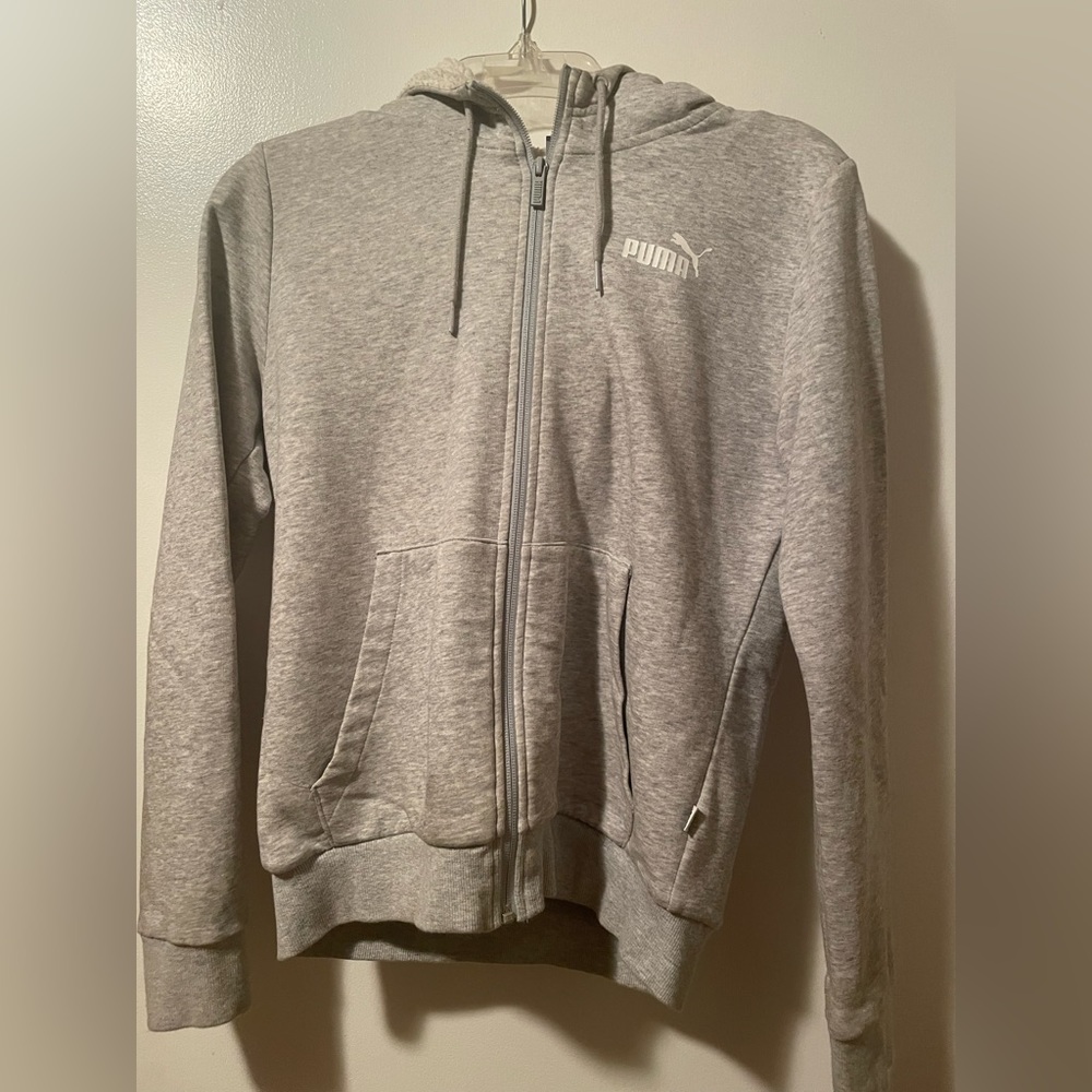 Kid’s Grey Puma sherpa lined full zip up hoodie